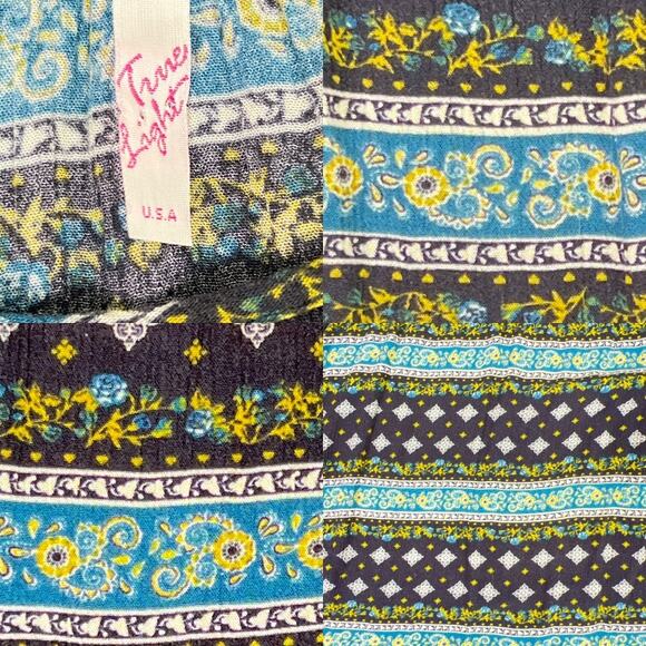 True Light Boho Floral Mixed Print Split Sleeve Cold Shoulder Top Blouse - Picture 12 of 16